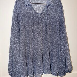 LC Lauren Conrad Navy Patterned Blouse